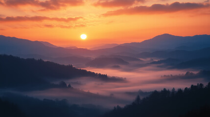 Obraz premium A peaceful and serene sunrise over a calm landscape. Perfect for themes related to tranquility, nature, and morning inspiration