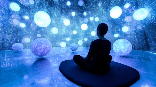 Meditation and relaxation in a peaceful zen space promoting mindfulness and harmony