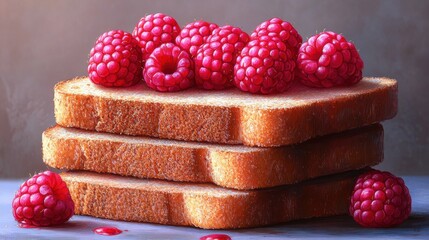 slices of toast stacked and raspberry isolated,cartoon illustration