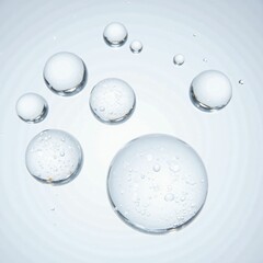 Clear Water Drops with Diffused Reflection of Shining Light on a White Background, Creating a Fresh and Transparent Texture