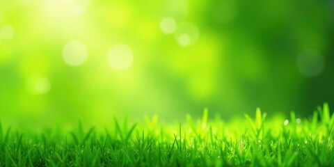 Fototapeta premium Vibrant Green Grass Blades in Soft Sunlight with a Lush, Blurred Background Ideal for Nature-Themed Designs and Projects
