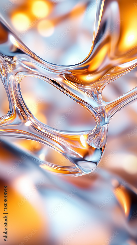 Poster delicate transparent elements entwine to create an intricate 3d fractal structure, shimmering with i