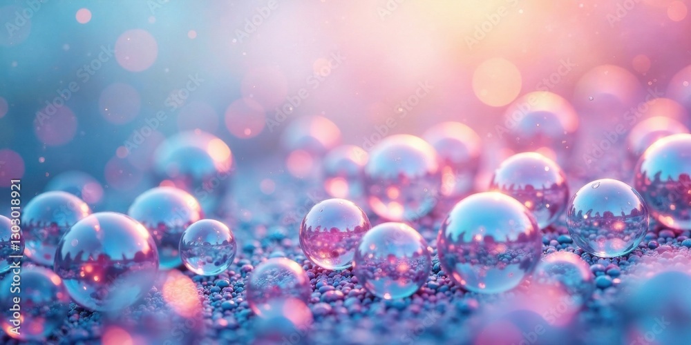 Aufkleber Pastel-hued spheres rest on a textured surface, reflecting soft light and creating a dreamy, ethereal scene.
