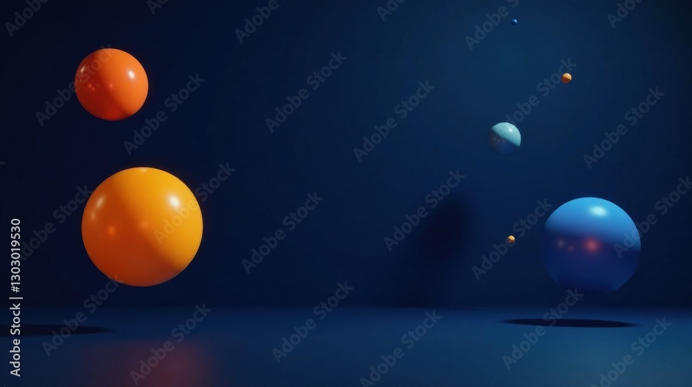 Aufkleber abstract floating spheres in a deep blue setting, representing a futuristic and minimalist design co