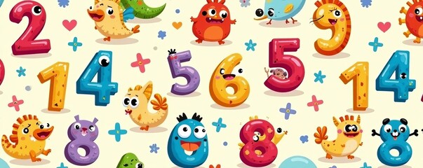 Fototapeta premium Playful cartoon numbers seamless pattern for children's learning materials, school, mathematics, colorful