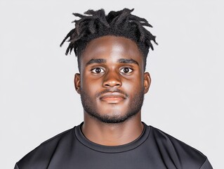 Obraz premium Portrait of a young male athlete with textured hair in a plain background, showcasing determination