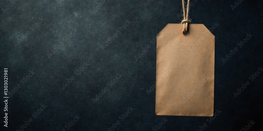 Poster A Simple Brown Kraft Paper Tag Hanging From a Twine String Against a Dark Background