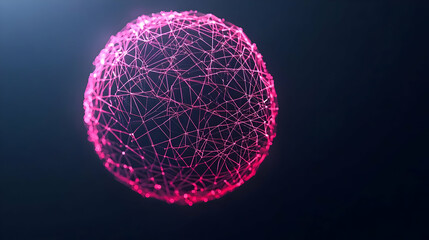 Abstract Spherical Network of Pink Lines on Dark Background