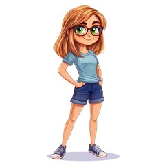 Create a superhero type avatar of an 7 year old girl who is about to embark on a series of challenges. Straight light brown hair in a long bob hairstyle. 