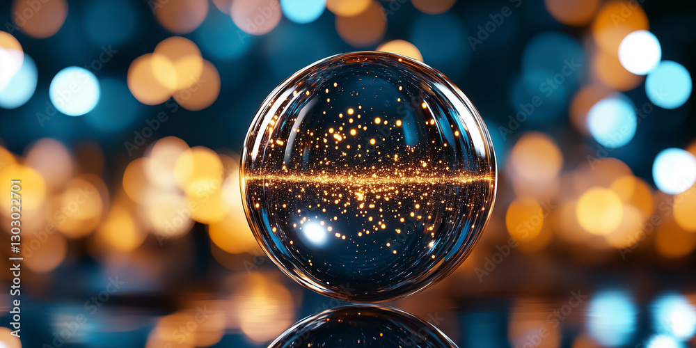Poster a spherical structure adeptly showcases a data matrix, featuring constantly evolving patterns illumi
