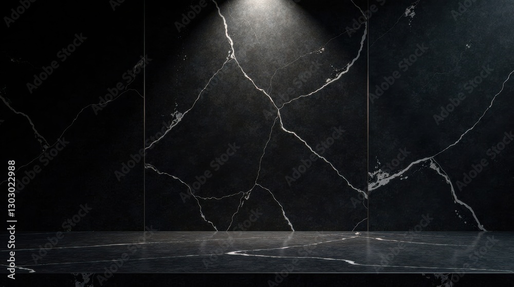 Aufkleber dark veined marble background with illuminated platform for product presentation