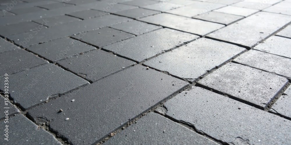 Fototapete a detailed close-up view of interlocking gray paving stones, showing texture and subtle variations i
