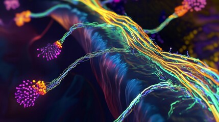 Dynamic illustration of electrical signals in a beating heart with vibrant conduction pathways