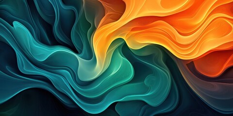 Obraz premium Vibrant Fluid Abstract Art with Swirling Patterns in Vivid Colors of Orange and Blue