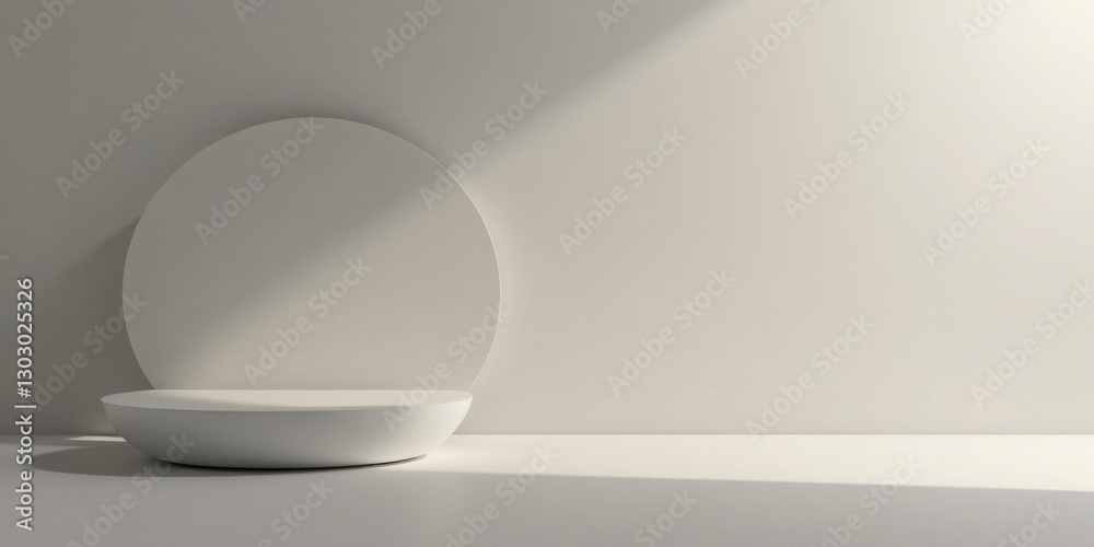 Aufkleber Minimalist White Display Platform with Circular Backdrop in Soft Light