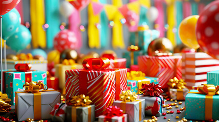Colorful Celebration with Exciting Gift Boxes and Decorations
