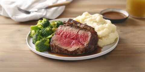 close-up of a delicious steak dinner viewed from a