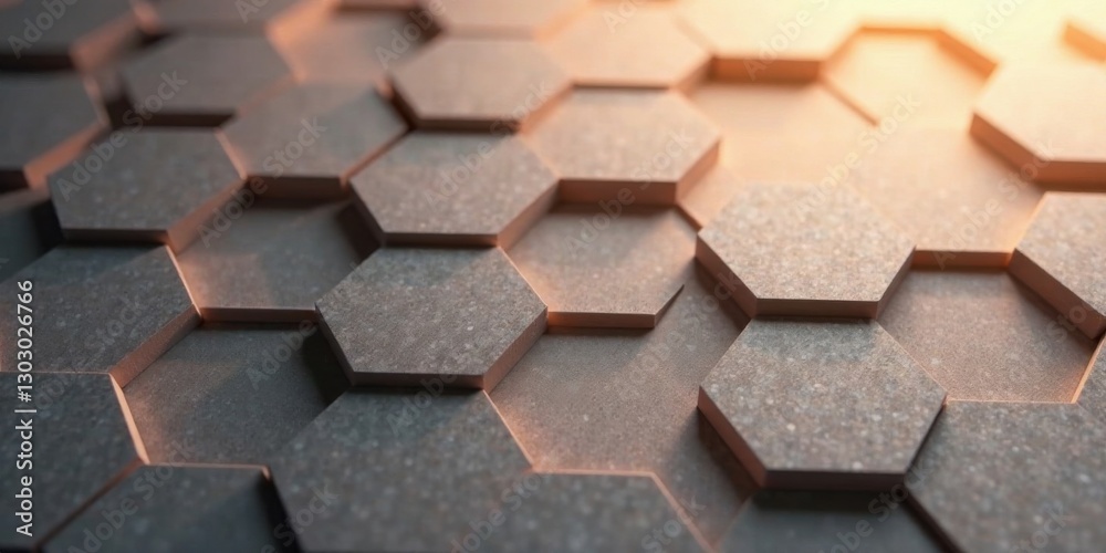 Poster Abstract Hexagonal Pattern Illuminated by Warm Light, Creating a Textured Surface with Subtle Depth and Shadow