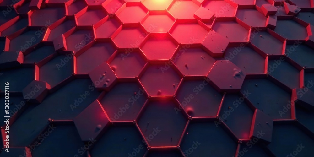 Poster abstract hexagonal pattern with red glowing accents and subtle texture variations