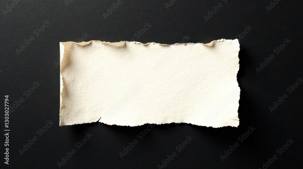 Aufkleber a torn piece of off-white paper with uneven edges rests on a dark surface, offering a simple yet evo