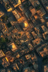 Obraz premium City buildings seen from aerial perspective.