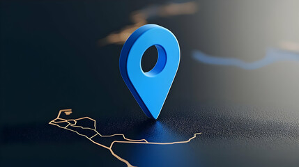 Blue Location Marker on a Dark Background with Abstract Lines