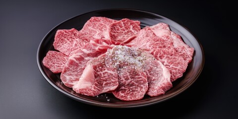royal plate with sliced medium raw steak seasoned