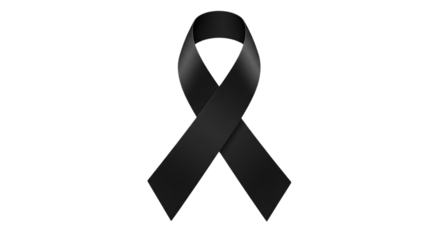 Black Mourning Awareness Ribbon Isolated on a Transparent Background PNG.
