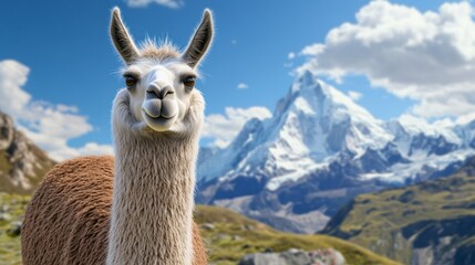 Obraz premium Closeup of a Llama in the Andes Mountains