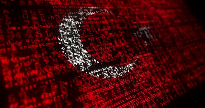 Turkey USA flag waving secure code. Turkish blowing banner cyber security attack and hack concept animation.