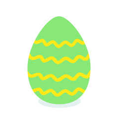 Easter illustration of a stylized green egg with yellow zigzag patterns, set against a clean white background. Simple, colorful vector design is for Easter cards, decorations, gifts, and wallpapers