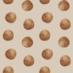 coconuts. Watercolor seamless pattern in pastel colors. Cute illustration on the theme of rest, summer, tourism