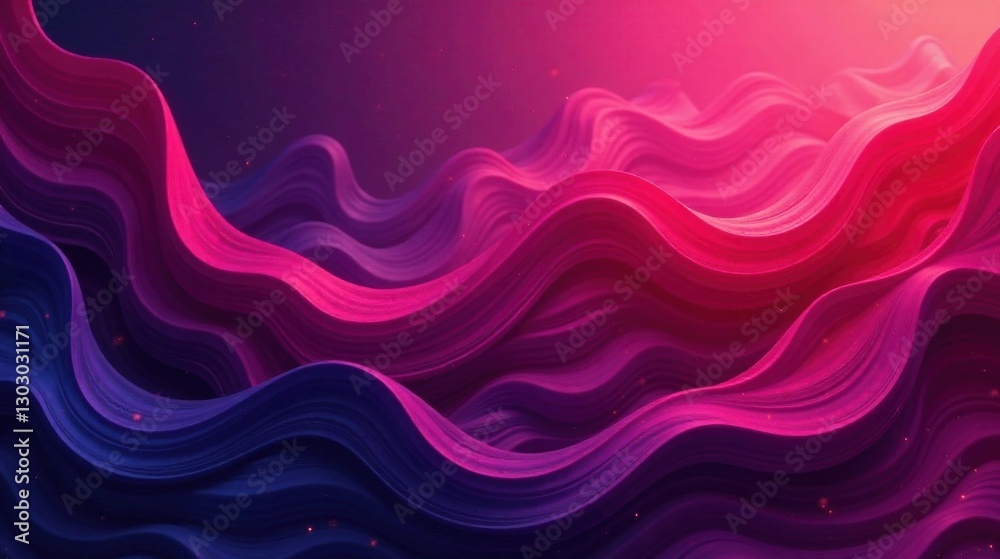 Poster Abstract Pink and Purple Wave Pattern A Serene Digital Landscape of Flowing Hues and Subtle Glimmering Particles