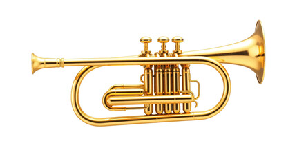 Obraz premium Golden trumpet isolated on a transparent background. showing intricate details and craftsmanship of the musical instrument.