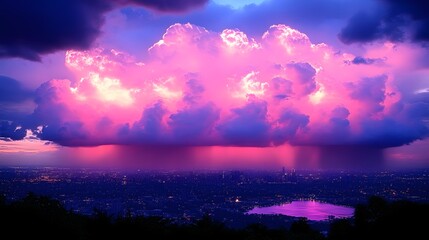 Pink Sunset Storm over Cityscape