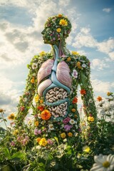 model of human organs in flowers. Selective focus.