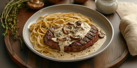 Seared Garlic Butter Steak  Mushroom Cream Sauce