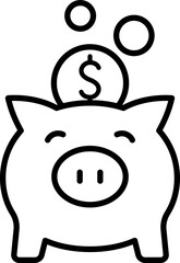 Piggy bank with coins and bubbles. line icon