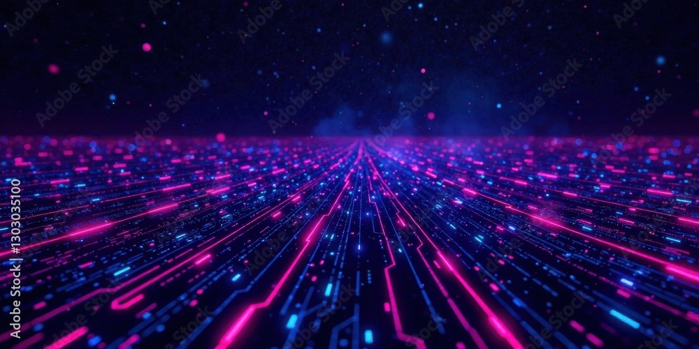 Poster abstract futuristic digital network pathway showing flow of data and information with glowing lines 