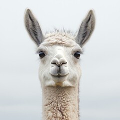 Obraz premium Adorable Llama Portrait with Fluffy Fur and Curious Expression in Pastoral Farm Environment