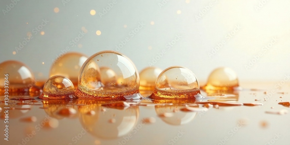 Aufkleber Amber Spheres Resting on a Golden Surface, Reflecting Light and Creating a Visually Appealing Composition