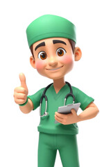 Cute 3D 2D Cartoon Doctor Character with Stethoscope Isolated on Transparent Background PNG Illustration Stickers for Healthcare and Medical Design Projects 