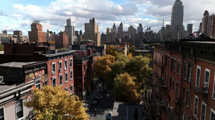 Obraz premium Detailed 3D Rendering of an Urban Neighborhood Featuring Large Buildings and Vibrant City Life