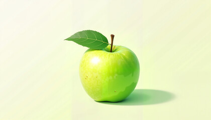 Fresh green apple with leaf on light background