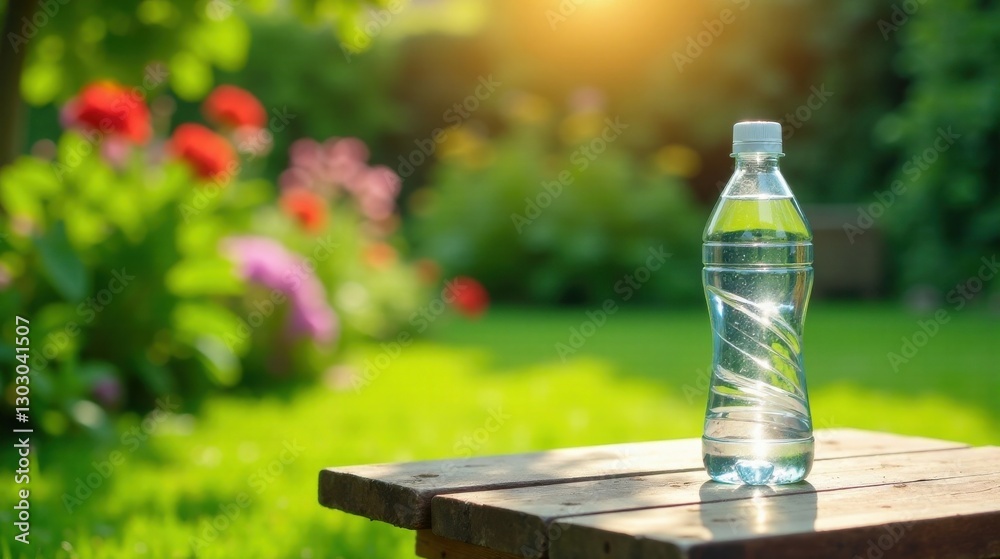 Poster Refreshing Hydration Break in a Serene Garden Setting