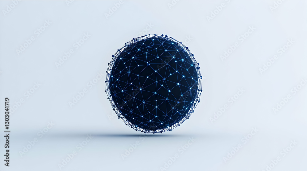 Poster 3d abstract sphere with network connections and glowing nodes