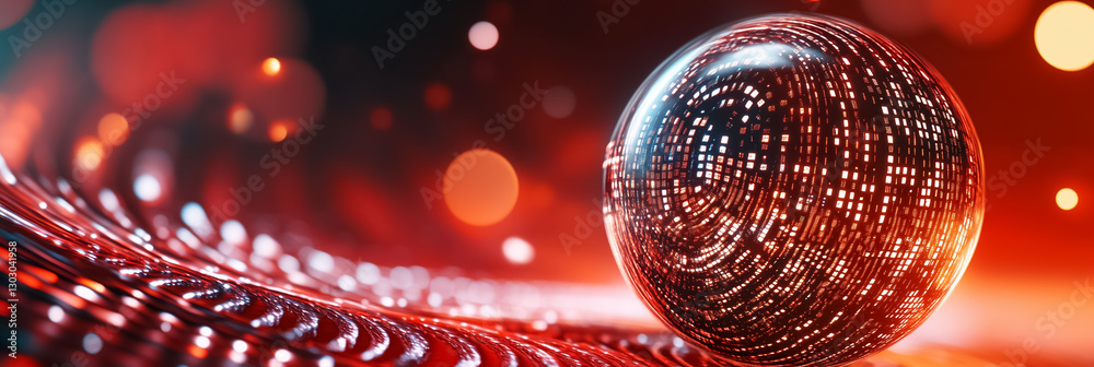 Fototapete A spherical structure pulsates with dynamic patterns, showcasing a data matrix that shifts and reflects light in vivid colors, creating an enchanting visual experience in the abstract realm of data