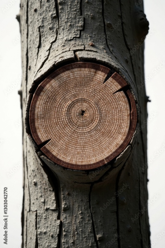 Poster Close-up view of a tree trunk's cross-section, revealing intricate wood grain patterns and textures of the cut surface