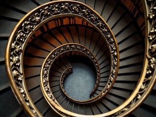 Fototapeta premium Spiral Staircase with Ornate Railing in Historical Building