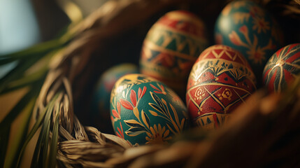 Colorful painted eggs for Easter celebration and traditional craft display